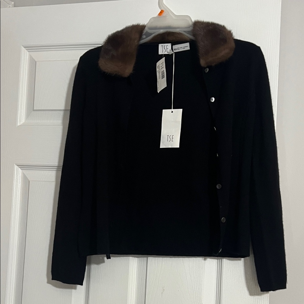 TSE Black Blazer with Brown Fur Collar
